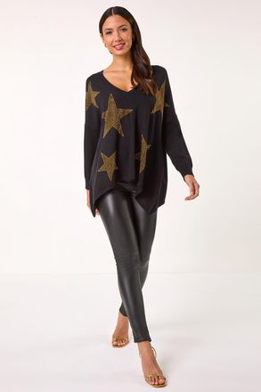 Roman Star Print Hanky Hem Knit Jumper