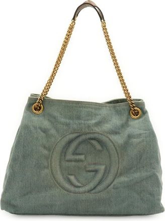 Gucci Brown Light Blue Denim Shoulder Bag Tote Bag (Pre-Owned)