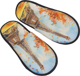 Generic Soft Cotton Slipper Watercolor Eiffel Tower Autumn Paris Fluffy Slipper Fluffy Womens Slippers for Indoor Guest Hotels M