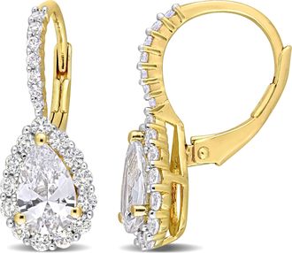 Mimi & Max 3 5/8 CT TGW Created White Sapphire Teardrop Leverback Earrings in Yellow Plated Sterling Silver