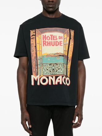 Rhude Mens Hotel di Monaco T-Shirt in Black