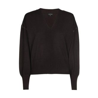 Caroline Biss Caroline Biss - Fijngebreide pull met strassdetail - Dames - Truien - Bruin - Maat: XL Wol