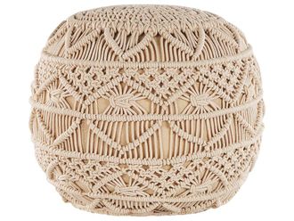 Beliani Puf macram&eacute; algod&oacute;n beige 40 cm 40 cm 40 cm