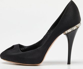 Gianvito Rossi Black Satin Crystal Embellished Peep Toe Pumps
