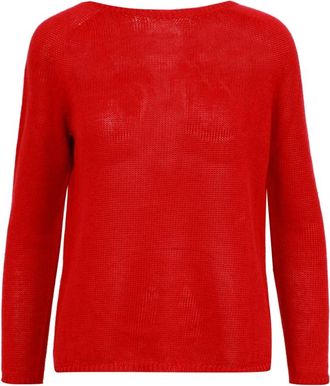 Max Mara Rode Linnen Sweater met Boothals - Dames - Ronde hals truien - Rood - XS - Linnen - Truien & Vesten