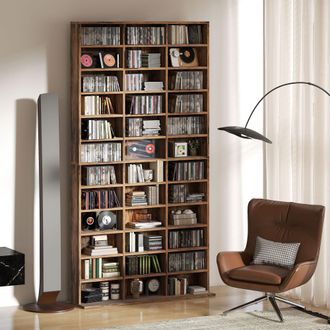 HOMCOM CD DVD Media Storage Shelves Display Shelf Racks Wooden Frame in Brown