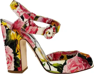 Dolce & Gabbana Womens Canvas Floral-Print Peep-Toe Sandal Heel (Authentic Pre-Loved)