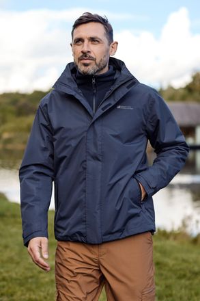 Mountain Warehouse Fell Mens 3 in 1 Water Resistant Jacket Adjustable Hood Full Zip Winter Coat Navy - Size X-Small