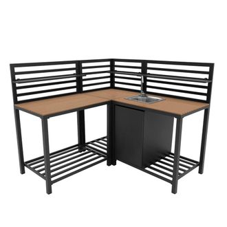 MonsterShop Aluminium & Wood Outdoor 3pc Kitchen Set in Grey