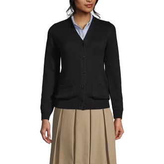 Lands End School Uniform Cotton Modal Button Front Cardigan Sweater in Black at Nordstrom, Size X-Large