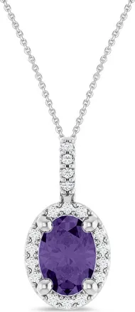 Allurez Oval Lab Amethyst & Diamond Halo Pendant Necklace 14K in 0.77Ct/white Gold at Nordstrom, Size 18