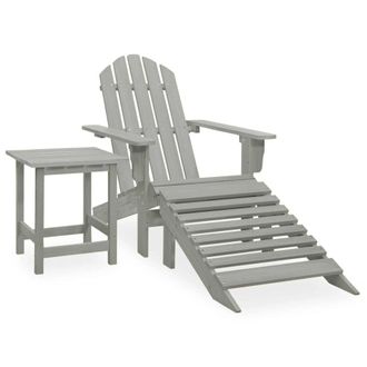 vidaXL Patio Adirondack Chair with Ottoman & Table Solid Fir Wood Gray