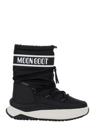 Moon Boot moon Polar Black Ankle Boots With Maxi Logo Print On The Side In Tech Fabric Man