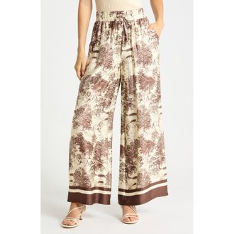 Joie Safari Print Wide Leg Pull-On Pants in Chocolate/Ivory Ground at Nordstrom Rack, Size X-Small