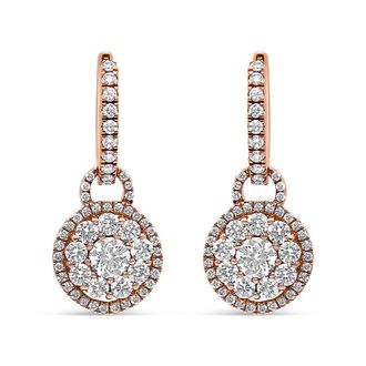 House of Brilliance 18K Rose Gold 1 1/2 Cttw Round Shaped Diamond Composite Drop and Dangle Leverback Earrings
