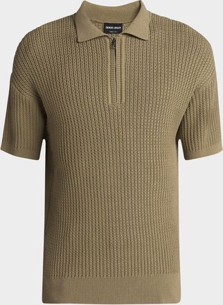Giorgio Armani Men & apos;s Textured Knit Short-Sleeve Quarter-Zip Polo Sweater