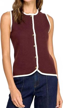 Miss Love Crew Neck Button Down Soft Sweater Vest In Brown