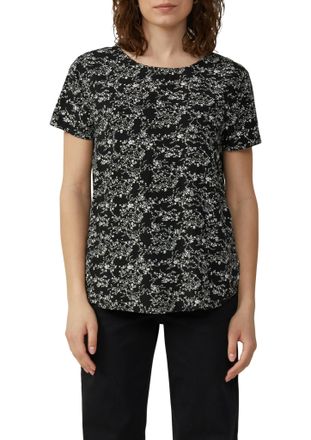 QS by s.Oliver Kurzarmbluse QS, Damen, Gr. 36, schwarz (schwarz aop), Obermaterial: 100% Viskose, bedruckt, regular fit taillenbedeckt, Rundhals, Blusen Kurzarmbluse