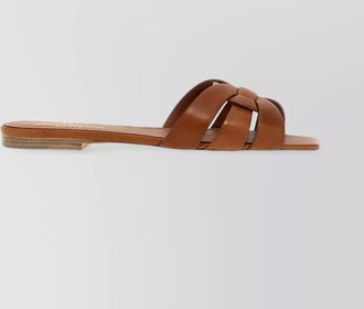 Saint Laurent square toe interwoven straps flat sandals