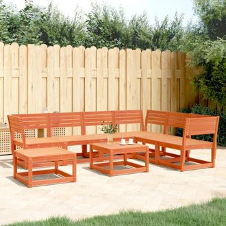 vidaXL Juego De Muebles Jard&iacute;n 7 Pzas Madera Maciza Pino Marr&oacute;n Cera Vidaxl