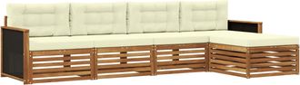 vidaXL Conjunto De Sof&aacute;s De Exterior 5 Uds. Natural Y Crema Poli&eacute;ster Vidaxl
