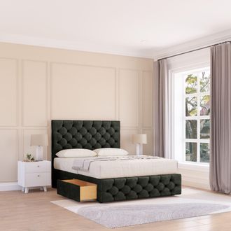 Sloomy Watson Divan Bed Base 2 Drawers 12 Footboard & 26 Strutted Headboard in Dark Grey | Size: Small Double