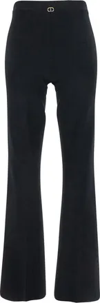 Twinset Womens Black Flared Pants With Logo Plaque Viscose Trousers