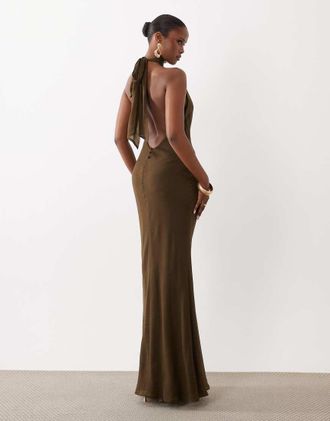 Asos Vestito lungo allacciato al collo kaki-Verde
