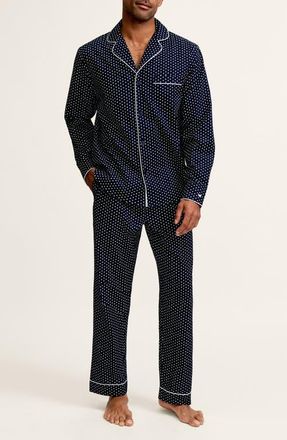 Petite Plume Heart Print Cotton Twill Pajamas in Navy at Nordstrom, Size X-Small