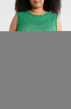 Sanctuary Open Stitch Sleeveless Cotton Sweater in Palm Green at Nordstrom Rack, Size 2X