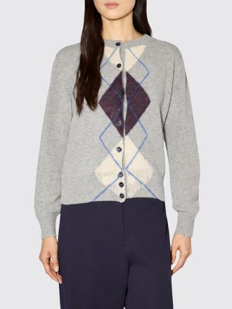 Liviana Conti Saba Argyle Pattern Wool Blend Crewneck Cardigan