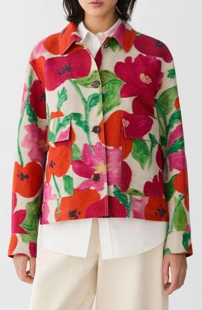 Lafayette 148 New York Blossom Print Linen & Cotton Canvas Jacket in Natural Multi at Nordstrom, Size X-Large