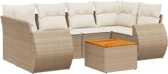 vidaXL Vidaxl - Set Sof&aacute;s De Jard&iacute;n 7 Piezas Y Cojines Rat&aacute;n Sint&eacute;tico Beige