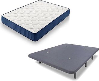 HOGAR 24 Cama Completa - Colch&oacute;n Viscoel&aacute;stico Viscorelax + Base Tapizada 3d Con 5 Barras Transversales Color Gris + 7 Patas De 26cm, 150x190 Cm