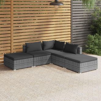 vidaXL Set De Muebles De Jard&iacute;n 5 Pzas Y Cojines Rat&aacute;n Sint&eacute;tico Gris Vidaxl
