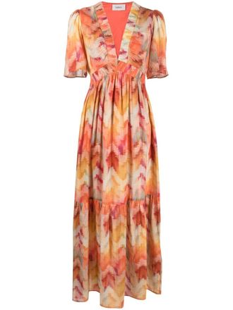 BA&SH cut-out detail long flared dress - women - Cotton/Cotton - 2 - Orange