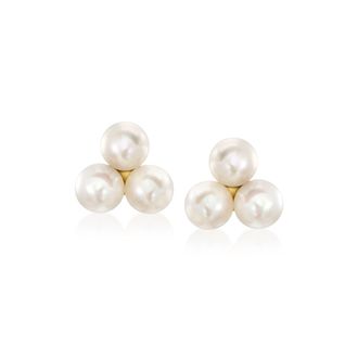 RS Pure by Ross-Simons 4-4.5mm Cultured Pearl Trio Earrings in 14kt Yellow Gold