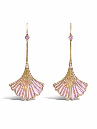 Pragnell 18kt yellow gold Wildflower Ginkgo tsavorite and diamond earrings