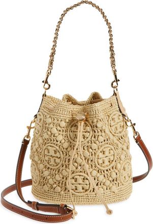 Tory Burch T Monogram Raffia Bucket Bag in Natural at Nordstrom