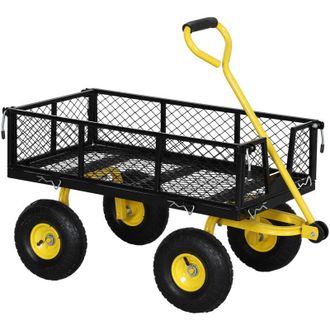 OUTSUNNY Carro De Jard&iacute;n Basculante Carga 200 Kg Con Paneles Laterales Desmontables Y 4 Ruedas Neum&aacute;ticas Grandes De Goma Negro Y Amarillo