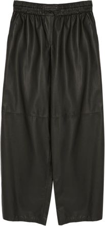 Yves Salomon leather wide-leg trousers - women - Lamb Nubuck Leather/ENKA Viscose/PBT Elite - 38 - Black