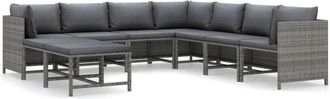 vidaXL Set De Muebles De Jard&iacute;n 9 Pzas Y Cojines Rat&aacute;n Sint&eacute;tico Gris Vidaxl