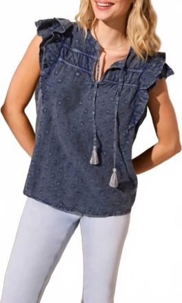 Tribal Frill Sleeve Blouse In Scubablue
