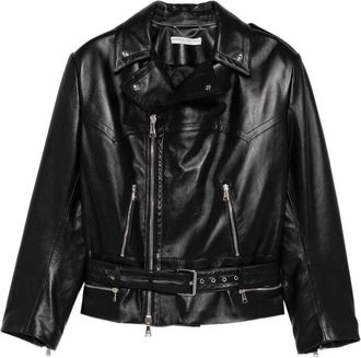 Alessandra Rich Leather Biker Jacket - Womens - Viscose/Lambskin