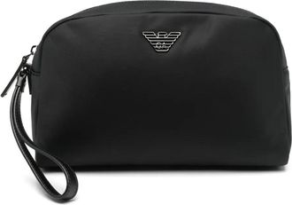 Emporio Armani Toilettas met logoplakkaat - Zwart