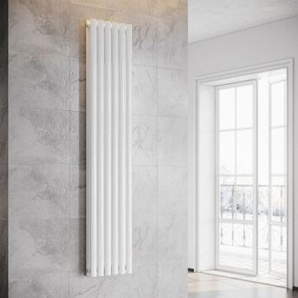 Sonni Sonni - Radiador De Vertical Blanco Ovalado Radiador Centro Conexi&oacute;n Doble Capa 1800x357mm