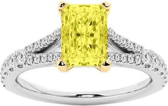 Grown Brilliance 4 Ctw Radiant Lab Grown Yellow Diamond Engagement Ring in 14K White Gold, Round Cut Side Diamonds, Gift Box Included