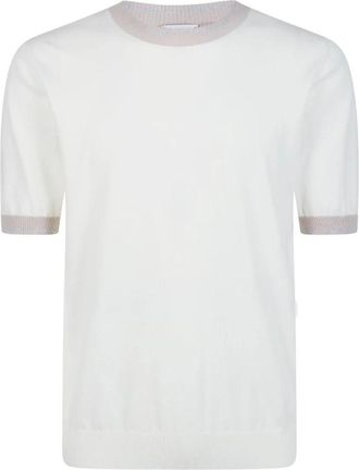 Eleventy Maglia Girocollo Mezza Manica - Heren - Ronde hals truien - Wit - 2XL - Katoen - Truien & Vesten