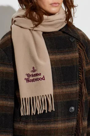 Vivienne Westwood Wool Scarf With Logo, Unisex, Beige