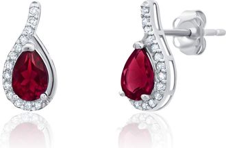MAX + STONE 14k Yellow or White Gold Gemstone Pear Shape Drop Stud with Diamonds Accents